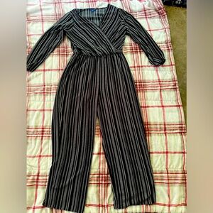 Long sleeve jumpsuit (black and white pin-stripe)
